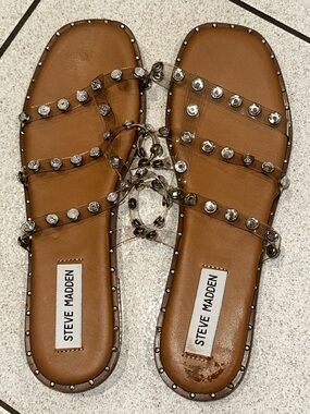 NEW Steve Madden Lyna Clear Faux Crystal Flat Sandals Sz: 7.5